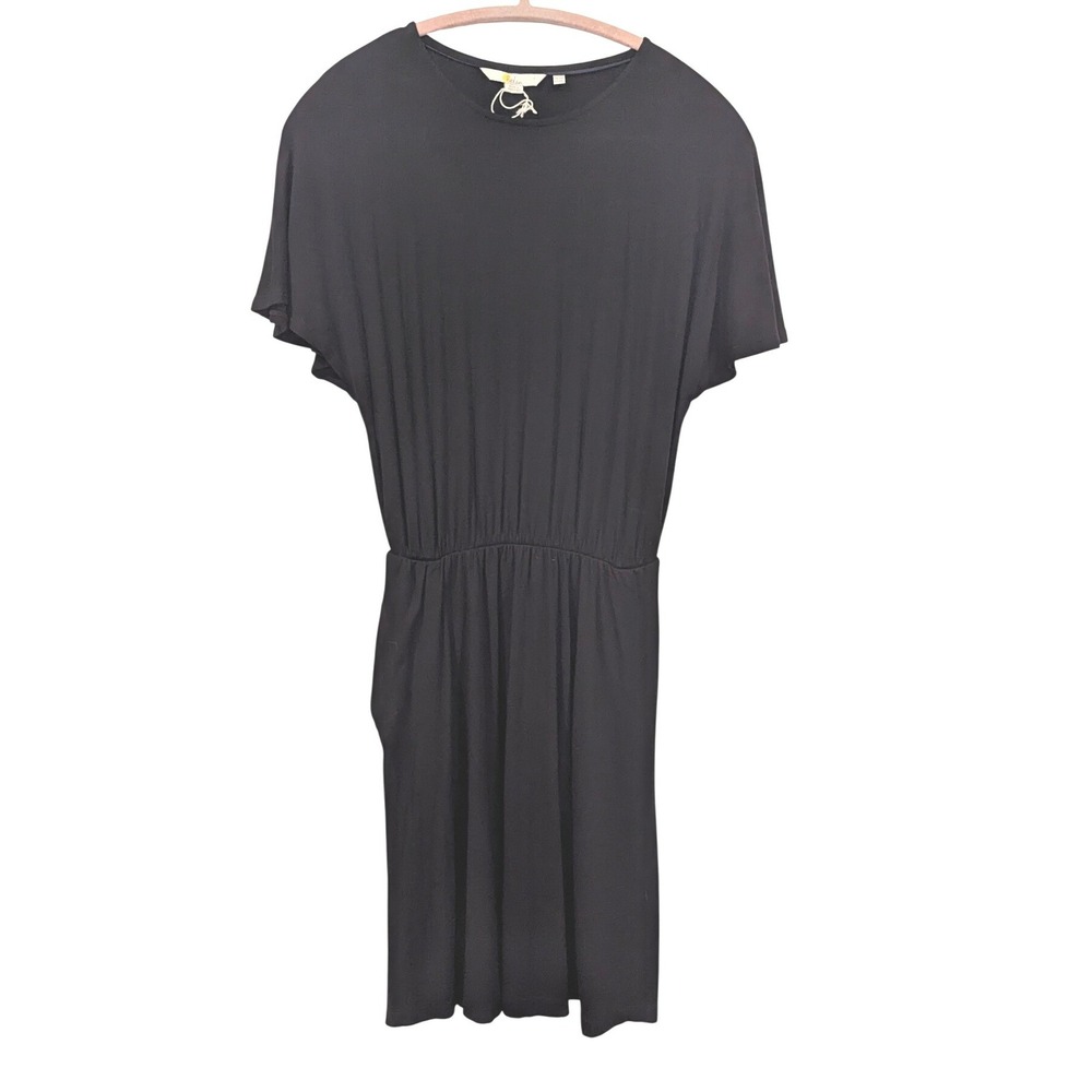 Boden T-Shirt Dress US 6R Black Elastic Waist Pockets Ecovero Jersey Knee Length